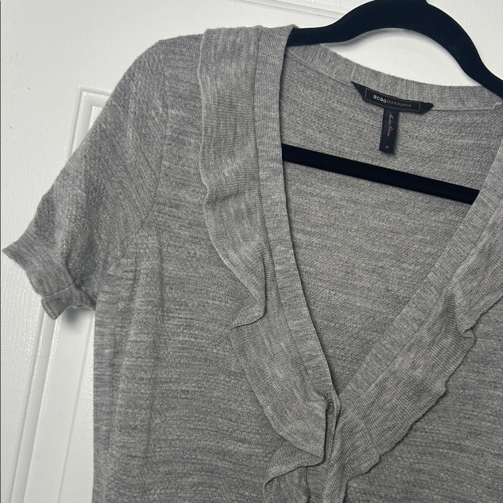 BCBGMaxAzria Gray Ruffle Cardigan - Picture 6 of 8